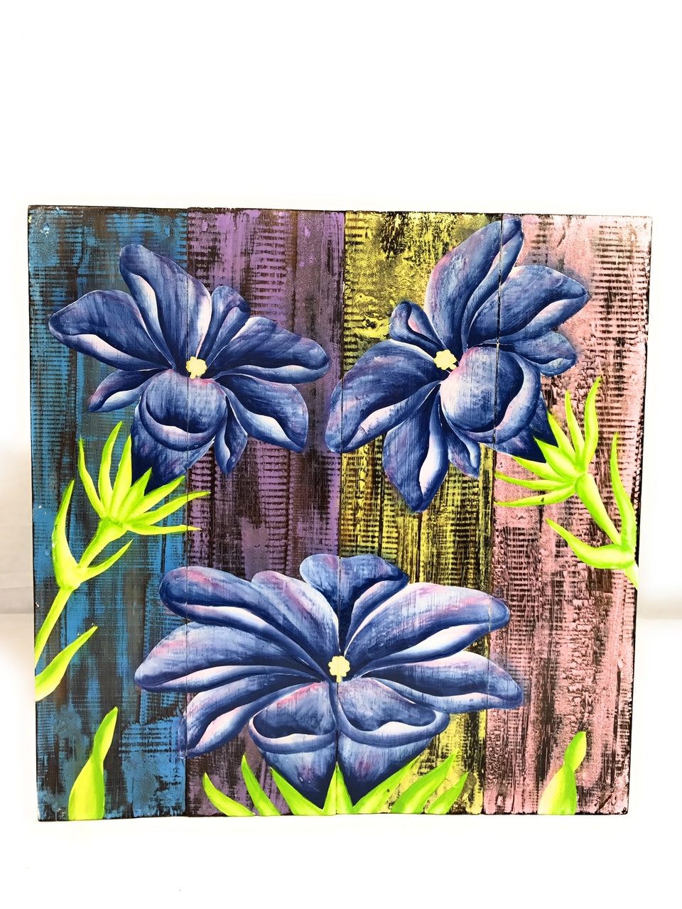 Flower Painting on Wood Planks 16" X 16" Rustic Wall Decor | #zon04a Flower Painting on Wood Planks 16" X 16" Rustic Wall Decor | #zon04a